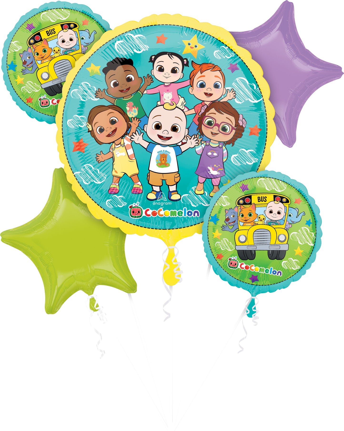 CocoMelon Bundle Bouquet - 5 Balloons with 3 Different Sizes