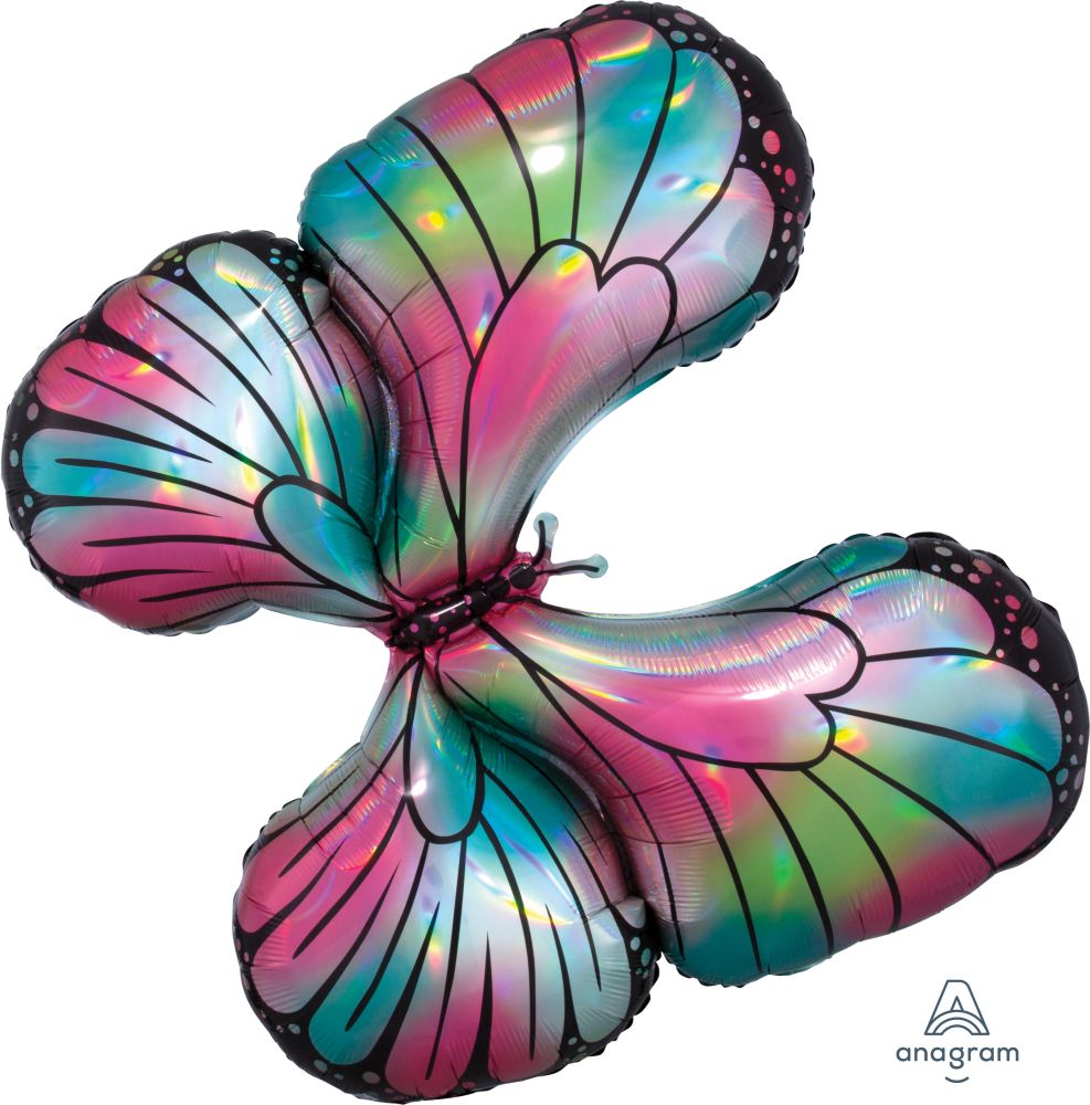 30" Mylar Teal and Pink Butterfly Balloon - Vibrant Garden Celebration