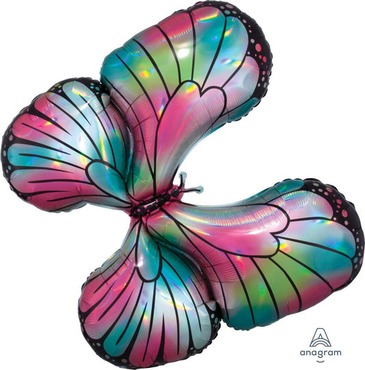 30" Mylar Teal and Pink Butterfly Balloon - Vibrant Garden Celebration