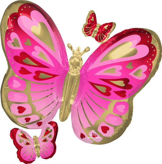 29" Mylar Pink and Gold Butterfly Balloon - Elegant Garden Celebration