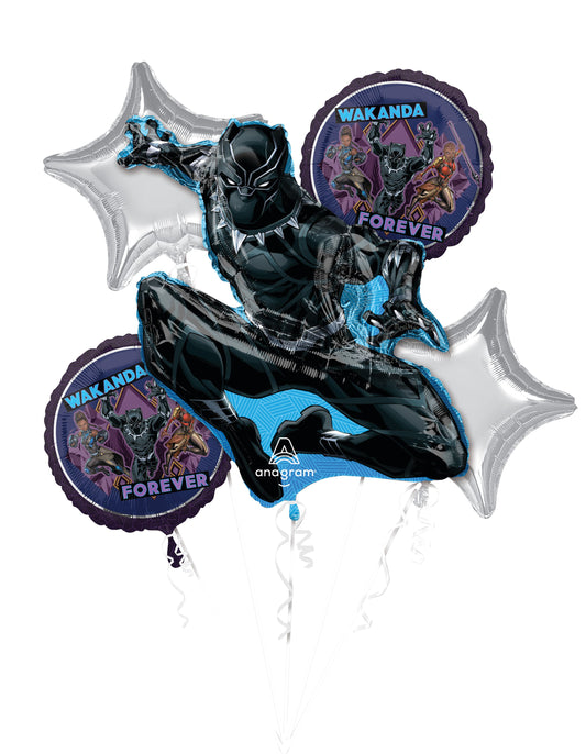 Black Panther Balloon Bouquet - 5 Balloons with 3 Different Sizes