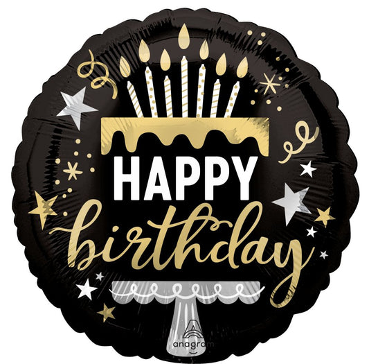 18" Mylar Happy Birthday Gold and Black Balloon - Elegant Birthday Celebration