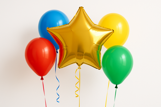 create 4 latex balloons in different colors with a 18 in star balloon